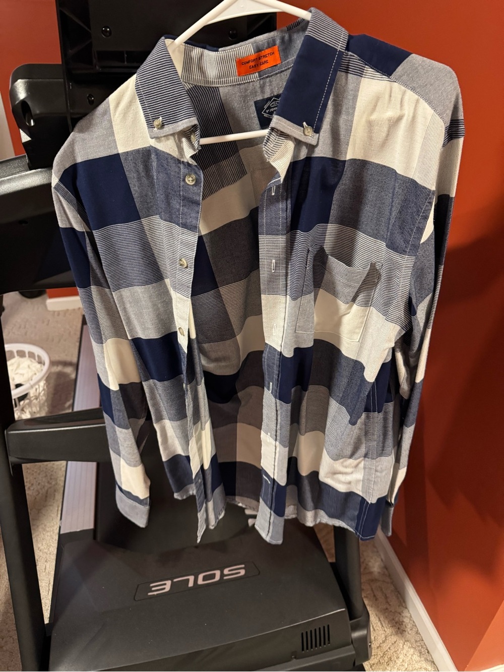 St. John's Bay Navy & White Large Plaid Button-Down Shirt